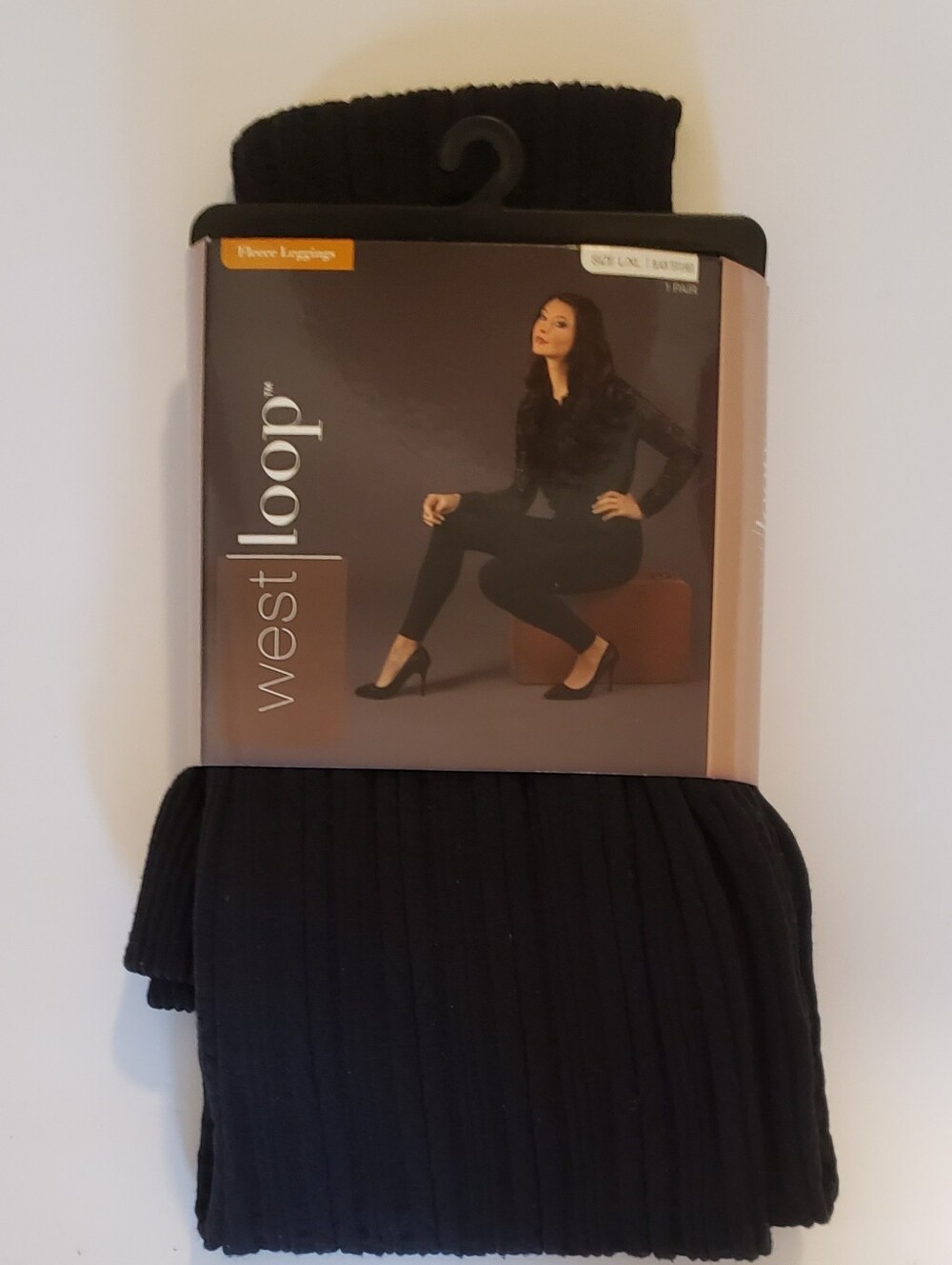 West loop Black Ribbed Fleece Leggings - Cozy Knit Tights L-XL